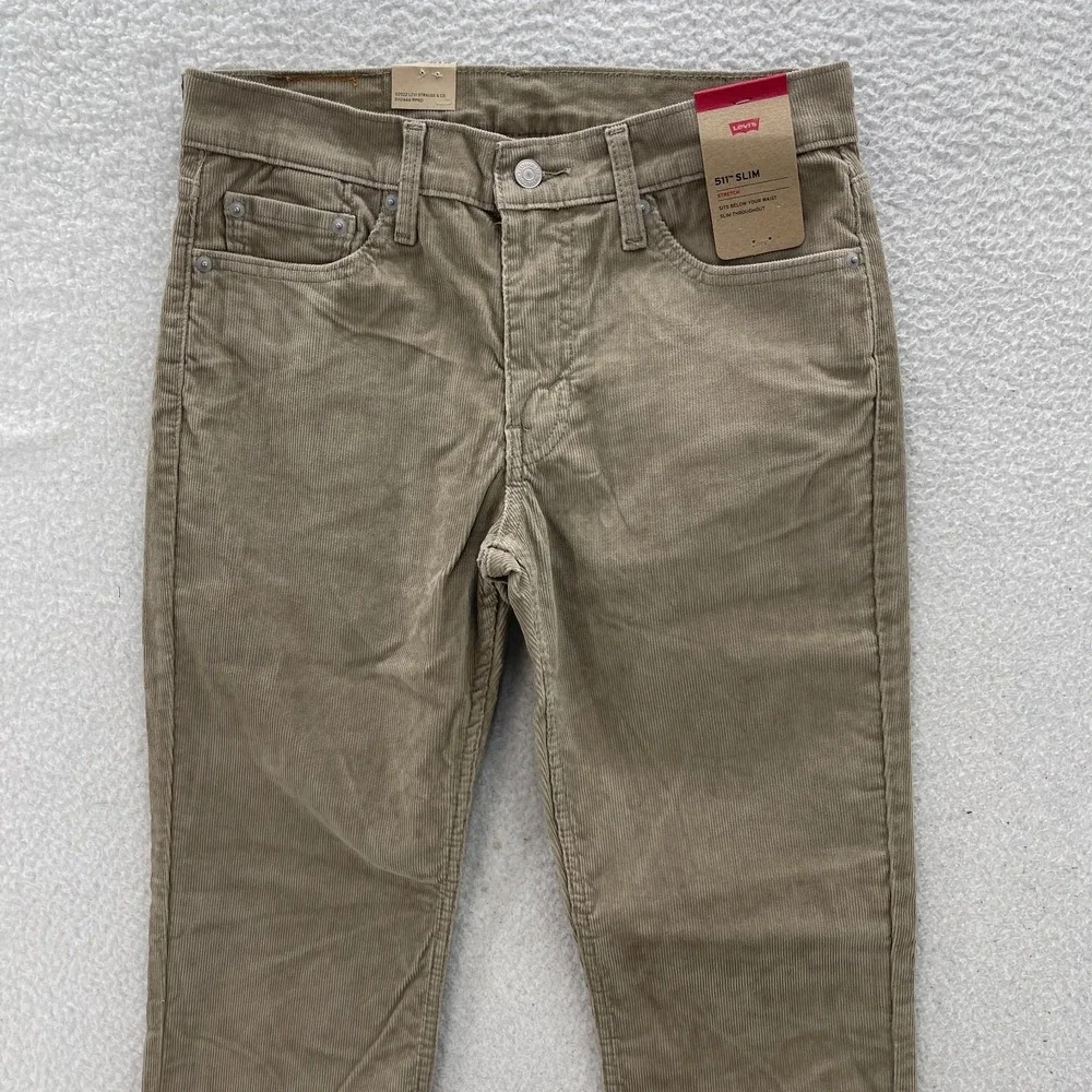 Levis 511 Pants Mens 30x30 Beige Corduroy Pinwale Slim Fit Preppy Normcore New